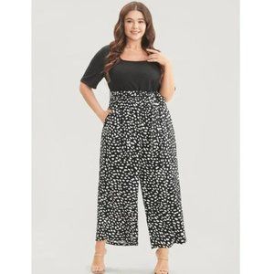 NWT BloomChic Polka Dot Patchwork Belted Pocket Square Neck Jumpsuit 18-20/2X